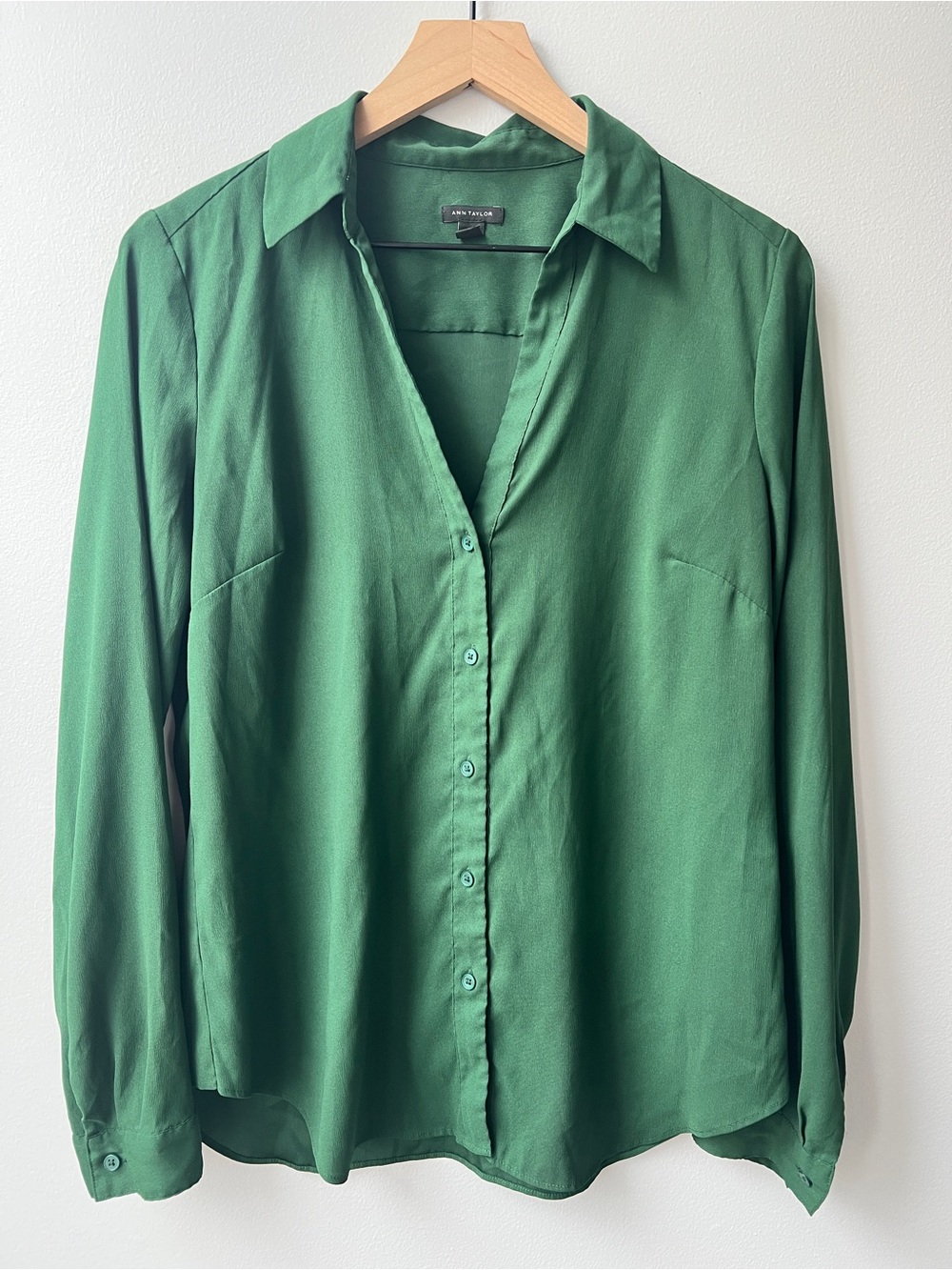 Ann Taylor Collared Button-Down Long Sleeve Blouse Green  Size M
